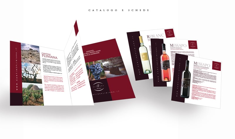 Damiano Misciali - Grafica Etichette vino e olio - grafica cataloghi, progettazione depliant, packaging, loghi | Progetto grafico catalogo cantina - Cantine Pliniana (Ta)