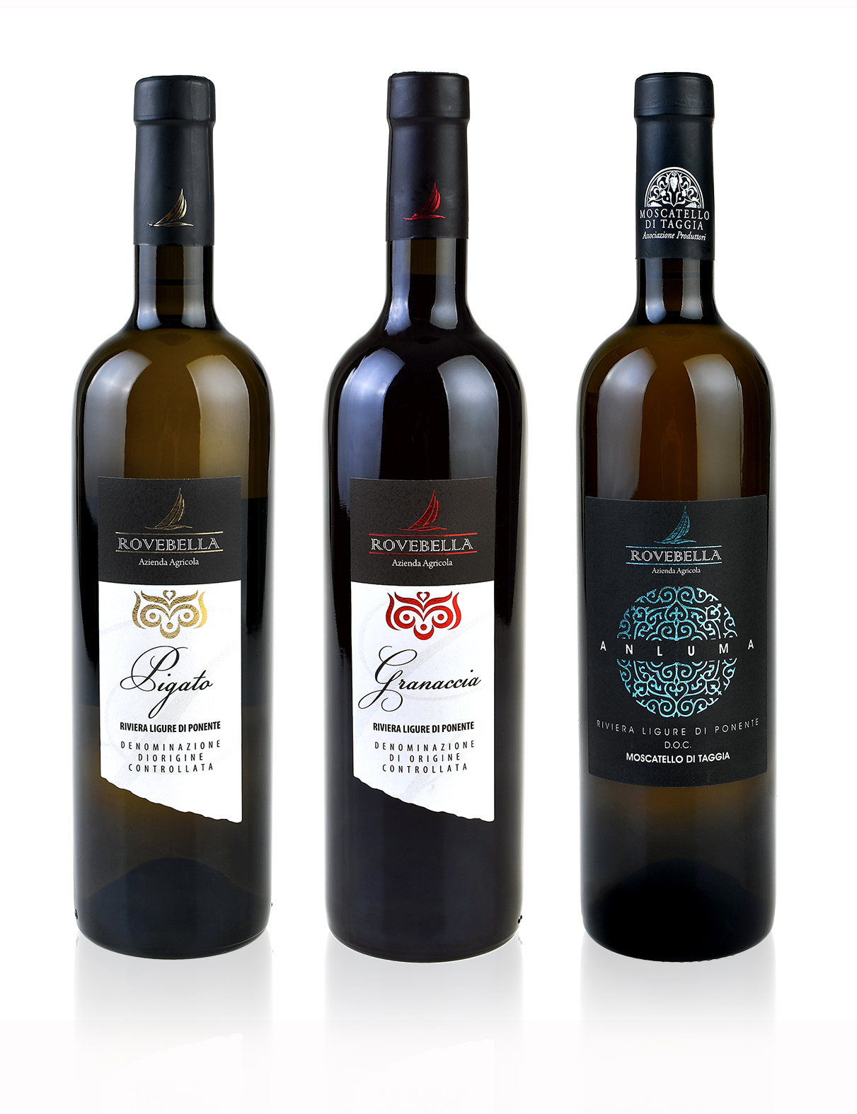 Damiano Misciali - Grafica Etichette vino e olio - grafica cataloghi, progettazione depliant, packaging, loghi | Progetto linea etichette vino - Rovebella