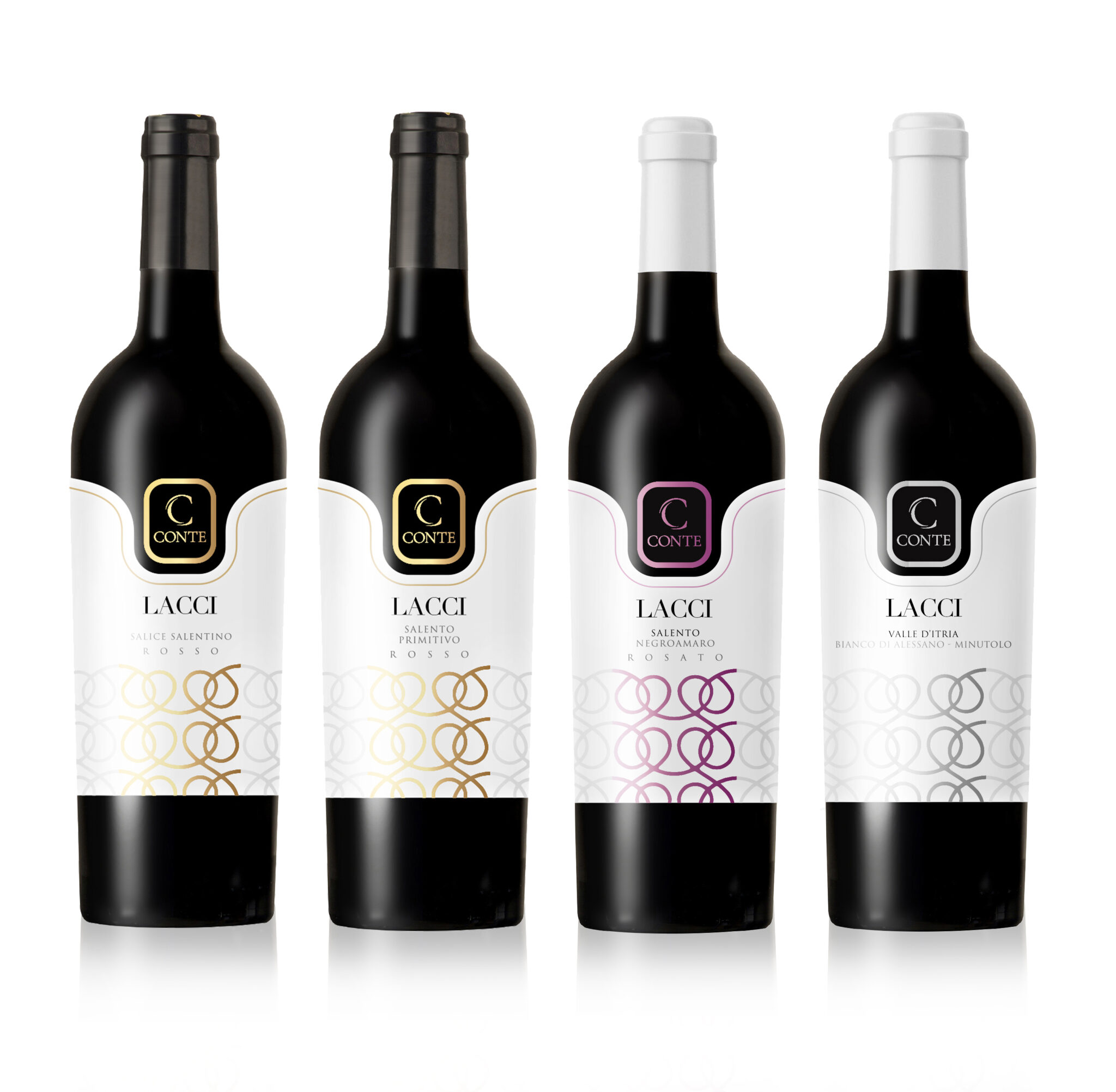 Damiano Misciali - Grafica Etichette vino e olio - grafica cataloghi, progettazione depliant, packaging, loghi | Grafica etichetta vino linea "Lacci" - Conte Wine and Maker