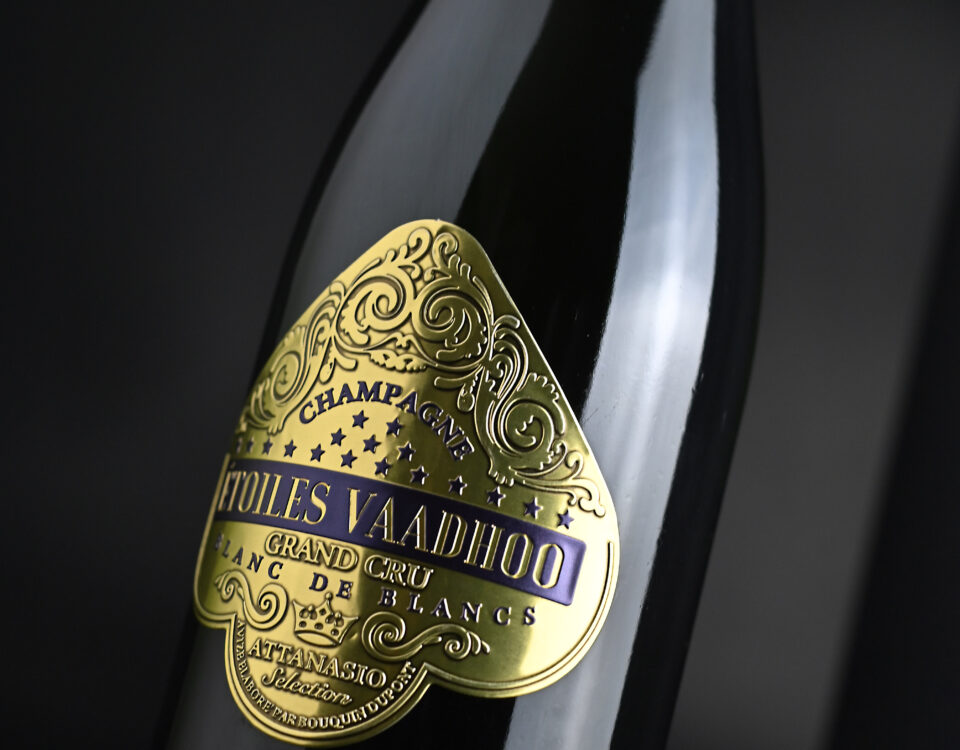 Damiano Misciali - Grafica Etichette vino e olio - grafica cataloghi, progettazione depliant, packaging, loghi | Grafica etichetta Champagne Cantina Attanasio (Le)