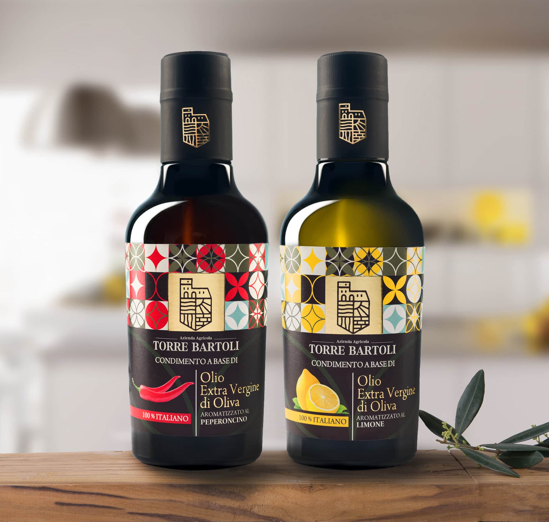 Damiano Misciali - Grafica Etichette vino e olio - grafica cataloghi, progettazione depliant, packaging, loghi | Grafica etichetta olio aromatizzato Azienda Torrebartoli Torchiarolo (Br)